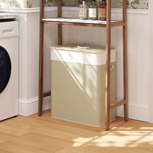 Moderno Cesto per Bucato in Bambù da 26,4 Galloni, Doppio Cesto con Fodera Rimovibile e Manici in Corda per Uso in Bagno, Naturale - Product Image 2