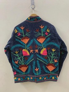 Veste en coton brodée à la main avec des motifs floraux, col mandarin, manches chauve-souris, style Prairie Chic pour femmes, vêtements de printemps - Product Image 4