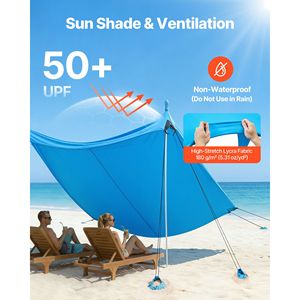 Tenda da Spiaggia UPF50+ con Protezione Solare, Altezza 2m, 3x3m, Facile da Montare, con 8 Sacchi di Sabbia e Pali per Stabilità, per Protezione Solare Estiva - Product Image 3