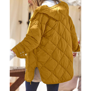 <b>Women's</b> <b>Mustard</b> Quilted Puffer Jacket Full Sleeve Stand Collar Zipper Closure Thick Warm Winter Outerwear Solid Color Casual - Product Image 2