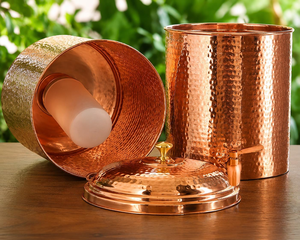 Hammered Pure Copper <b>Water</b> Dispenser Large Copper <b>Water</b> Storage <b>Container</b> with Tap Handcrafted Heavy Gauge Metal <b>Water</b> Pot - Product Image 5