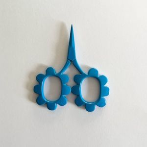 Tiny Blue Flower Embroidery Scissors Stainless Steel Right-Handed <b>Thinning</b> with Short Handle - Product Image 1