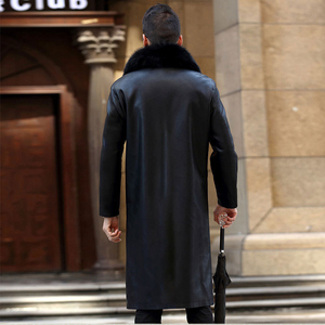 Abrigo Largo de Invierno para Hombre, Talla Grande, de Cuero Negro, Acolchado Grueso, con Cuello Vuelto y Cierre de Botón Único - Product Image 5
