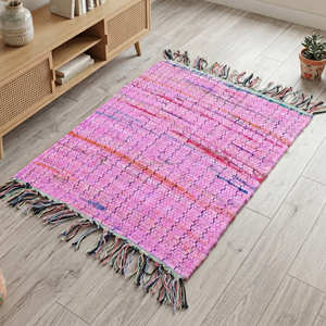 Handwoven Recycled Cotton Chindi Accent <b>Rug</b> <b>for</b> Bedroom Bohemian Farmhouse & Eclectic Home - Product Image 2