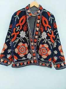 Wholesale <b>Vintage</b> Suzani Reversible Velvet Bomber <b>Jacket</b> Handmade Floral Embroidered Quilted Cotton Indian Boho Autumn/Spring - Product Image 1