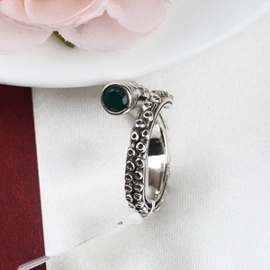 925 Sterling Silver Natural Green Onyx <b>Ring</b> | <b>Adjustable</b> Handmade Vintage Gemstone <b>Ring</b> for Women Wholesale Jewelry - Product Image 6