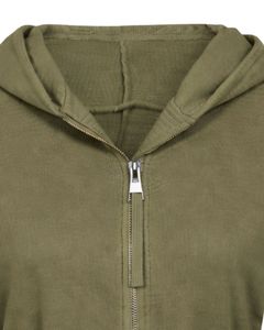 Womens Olive Green <b>Cropped</b> <b>Zip</b> <b>Up</b> Hoodie Slim Fit Long Sleeve Casual Streetwear Cotton Fleece Sweatshirt Custom Logo ODM Factory - Product Image 6
