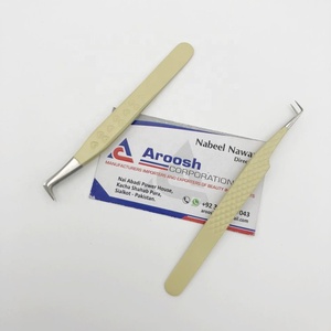 Pinces à épiler professionnelles de haute qualité en fibre de diamant crème, à pointe de 90 degrés, en acier inoxydable, personnalisées - Product Image 4