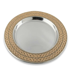 Modern honeycomb copper charger <b>plate</b> with a geometric hexagonal pattern and matte finish. Available at wholesale price serially - Product Image 4