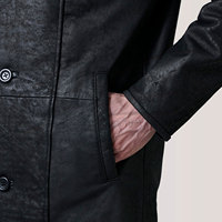 Manteau long en cuir véritable noir pour homme avec doublure en fourrure grise, chaud pour l'hiver, coupe ajustée, en peau de mouton