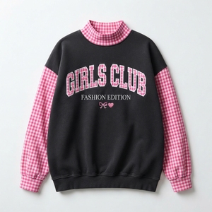 เสื้อสเวตเชิ้ตคอเต่าทรงโอเวอร์ไซส์สีฟ้าอ่อนสำหรับผู้หญิง ปักโลโก้ Campus Weekend แต่งขอบผ้าลายตาราง เหมาะสำหรับใส่ในช่วงฤดูใบไม้ร่วง - Product Image 6