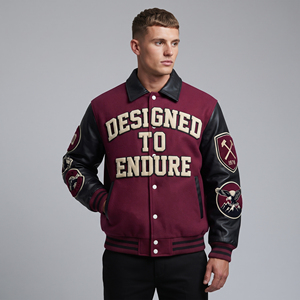Manufacture Varsity Jacket Men Leather Sleeve Patches Front Wool Chenille Embroidery Varsity Jackets Mens Letterman Varsity <b>Coat</b> - Product Image 3