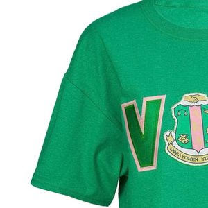   เสื้อยืดผู้หญิงแขนสั้นลายกราฟิกประดับกลิตเตอร์สีเขียว ดีไซน์สไตล์ Sorority แฟชั่นลำลองแนวสตรีท - Product Image 4