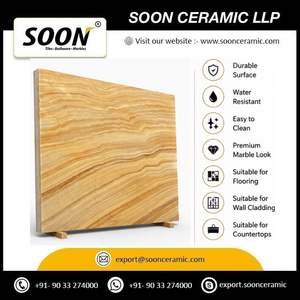 SOON CERAMIC Factory Direct Low Price SANDALWOOD Calcite Big <b>Slab</b> Polished Modern Eco-friendly 3D Model Design Living Room Wall - Product Image 5