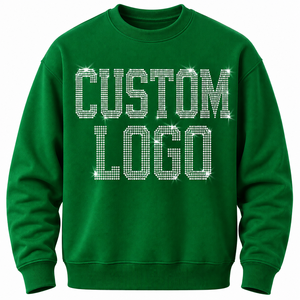 Sudadera de Cuello Redondo Verde para Hombre, Diseño con Letras de Pedrería, Corte Regular Informal, Tejido de Punto Otoñal, 100% Algodón, Sin Níquel - Product Image 1