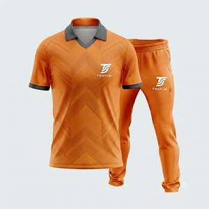 Ensemble d'uniformes de cricket personnalisés avec nom d'équipe imprimé numériquement, 100 % polyester, unisexe, taille élastique, manches courtes, col rabattu - Product Image 4