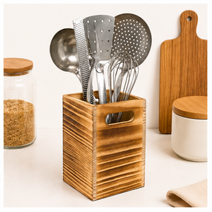 Rustic Wooden <b>Kitchen</b> Utensil Holder For Countertop Farmhouse Decor Cooking Tool Storage Organizer Large Capacity Wood <b>Caddy</b> - Product Image 4