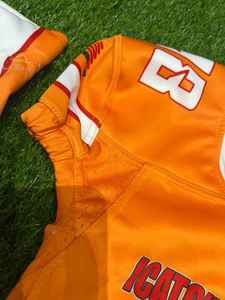 Meera Impex American Football Jersey Set Orange White Sublimated 100%Polyester Breathable V-Neck Short Sleeve Adult Size Uniform - Product Image 4