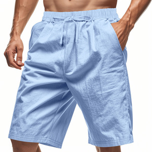 Pantalones Cortos Deportivos Casuales de Lino Transpirable para Hombre, Estilo Europeo y Americano, Pantalones Holgados con Cordones para Vacaciones de Verano - Product Image 1