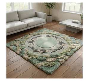 Alfombra de Lana Hecha a Mano de Alta Calidad con Diseño Personalizado, Alfombra 3D con Forma Irregular de Estanque de Koi, Alfombra de Musgo Ecológica - Product Image 1