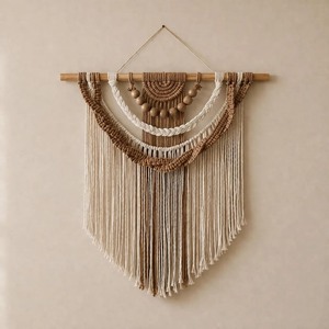 Assured Quality Bohemian Macrame Wall <b>Hanging</b> Natural Beige <b>White</b> Fringe Decor Living Room Art Piece Single-Piece Package - Product Image 5