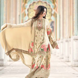 Vêtements et accessoires musulmans traditionnels Top-Sharara Dupatta Impression numérique avec dentelle Latkan - Product Image 3