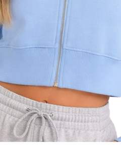 Sudadera con capucha corta para mujer, azul claro, de algodón y forro polar, corte ajustado, estilo casual, ligera, para mujer - Product Image 6