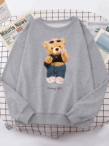 Nouveau Sweat à Capuche Femme de Qualité, Motif Ours Teddy Selfie Amusant, Col Rond, Tendance Mode - Product Image 6