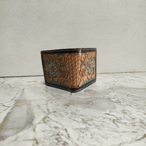 Men's Designer Brown Cowhide Fur Wallet with Long <b>Zipper</b> Hand Tooled Anti-Theft Cash Holder Fashionable Leather Lining Gift Him - Product Image 2