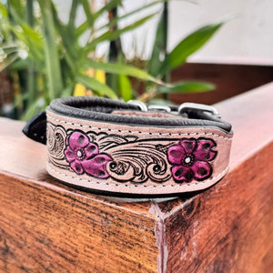 Nouveau collier de chien en cuir sculpté à la main formation florale collier de chiot rembourré haute qualité en cuir véritable colliers de chien confortables - Product Image 2