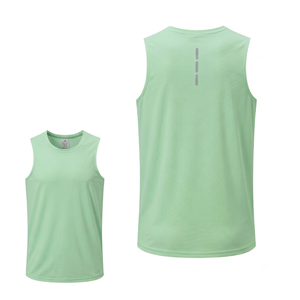 Débardeur décontracté pour homme en maille tricotée sur mesure, vert pastel, anti-humidité, séchage rapide, respirant, pour la gym et la course à pied - Product Image 1