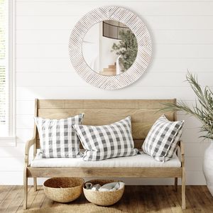 Handcrafted <b>Round</b> Whitewashed Wooden <b>Wall</b> <b>Mirror</b> Rustic Farmhouse Decorative Accent <b>Mirror</b> for Living Room Bedroom Entryway Bath - Product Image 5