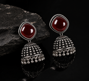 Ruby Red Oxidized <b>Silver</b> Brass Zinc Alloy Imitation Pearl Trendy Drop <b>Earrings</b> Women | Traditional Indian Party Jewelry - Product Image 6