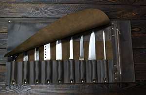 Sac de transport pour couteau de chef professionnel en cuir véritable robuste, léger et portable, pochette de rangement multi-outils pour voyage, 8-11 - Product Image 4