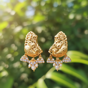 Vintage Nagas Stud Earrings-14K Gold Plated with Zircon and Pearl - Product Image 3