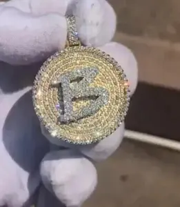 Colgante Redondo Clásico con Letra B Personalizada de Moissanita, Chapado en Oro de 14K sobre Plata de Ley 925, Joyería Hip Hop - Product Image 6