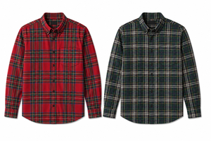 Camisa Casual de Hombre, Corte Entallado, Manga Larga, Cuello Alto, con Bolsillo, Diseño a Cuadros, Estampado Digital, Tejido Twill, para Primavera - Product Image 1