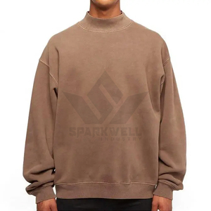 Sweat-shirt à col montant surdimensionné pour homme, marron, 100% coton, molleton français, pull décontracté à manches longues, vêtements d'automne et d'hiver - Product Image 6