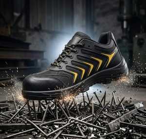 Chaussures de sécurité noires en maille mi-montantes, sportives, à lacets, anti-perforation, antistatiques, respirantes, en maille tricotée, avec embout en acier, pour l'industrie minière - Product Image 1