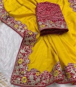 Sari en soie mélangée de style Bollywood uni KV Soild Plain - Product Image 3