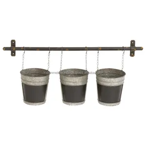wall mounted planters set of 3 Modern Metal Planters with handles Iron planter Small and large decorative flower buckets