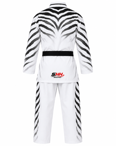 Conjunto de Uniforme de Taekwondo SHH Industries, Diseño de Rayas Blancas y Negras con Estampado por Sublimación, Ropa de Artes Marciales Unisex para Adultos - Product Image 4