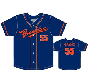 Camiseta de Béisbol Personalizada Azul y Naranja con Botones, Uniforme de Equipo Personalizado, Ropa Deportiva Transpirable, Camiseta Sublimada - Product Image 1