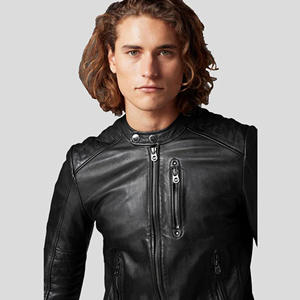 Veste en cuir véritable noire sur mesure pour homme, coupe ajustée, style Cafe Racer, veste de motard, manteau en peau de mouton souple, épaulettes rembourrées, vêtement d'extérieur - Product Image 2
