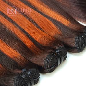 Bone Straight Ombre Mezcla de color naranja marrón Piano | Cabello humano vietnamita de doble dibujo - Product Image 1