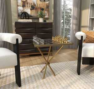 Mesa de ajedrez moderna de metal con marco dorado y tapa de vidrio para sala de estar, mueble decorativo - Product Image 6