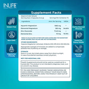 Complément de magnésium marin 1060 mg Aquamin Mg, provenant naturellement d'algues rouges, complexe multi-minéral au gluconate de zinc, 30 capsules - Product Image 6