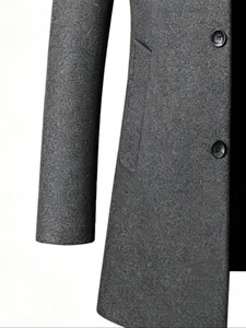 <b>Men's</b> Single Breasted Wool <b>Overcoat</b> Notched Lapel Long Thick Slim Fit <b>Black</b> Trench Outerwear Regular Sleeve Woven Fabric - Product Image 5