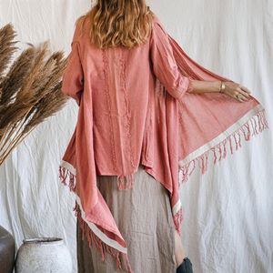 Robe Kimono Bohème pour Femme, Cardigan Châle à Franges en Coton Brut, Idéale pour Festival et Été, Style Bohème, Prix de Gros - Product Image 3