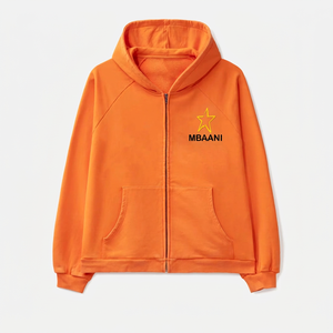 MBAANI Men's <b>Orange</b> Hooded Zip-Up Sweatshirt Regular Fit Star Logo Casual Autumn Wear Cotton French Terry <b>Hoodie</b> - Product Image 4